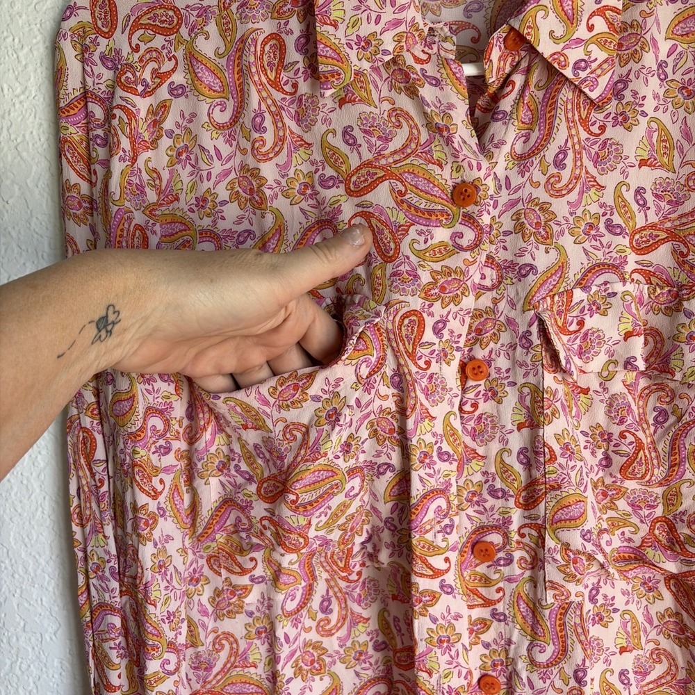 ZARA Workwear Paisley Lightweight Button Down Shirt Women's Medium Runs Small - Picture 4 of 7
